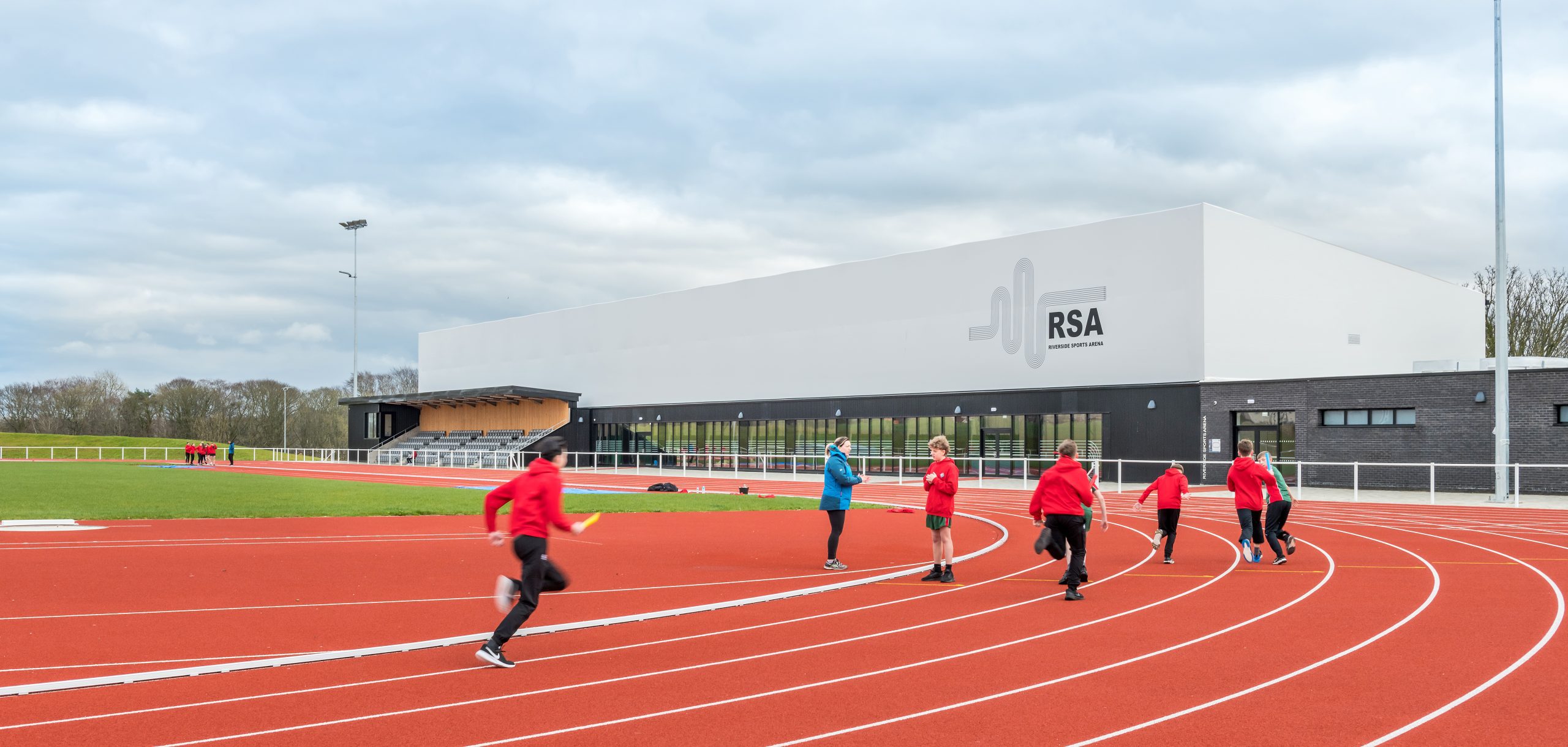 Architectural photography of Riverside Sports Arena in Craigie designed by Holmes Miller Architects